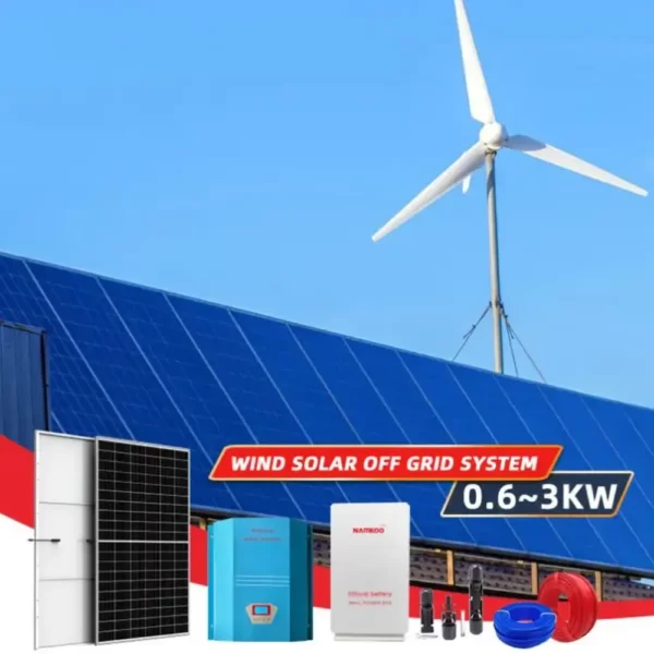 Una turbina eolica e un sistema di pannelli solari per l'alimentazione off-grid