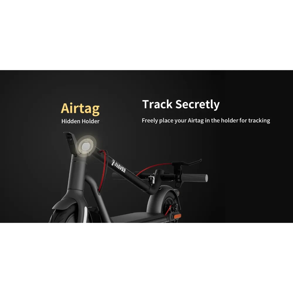 e-scooter con airtag che può essere posizionato nel supporto