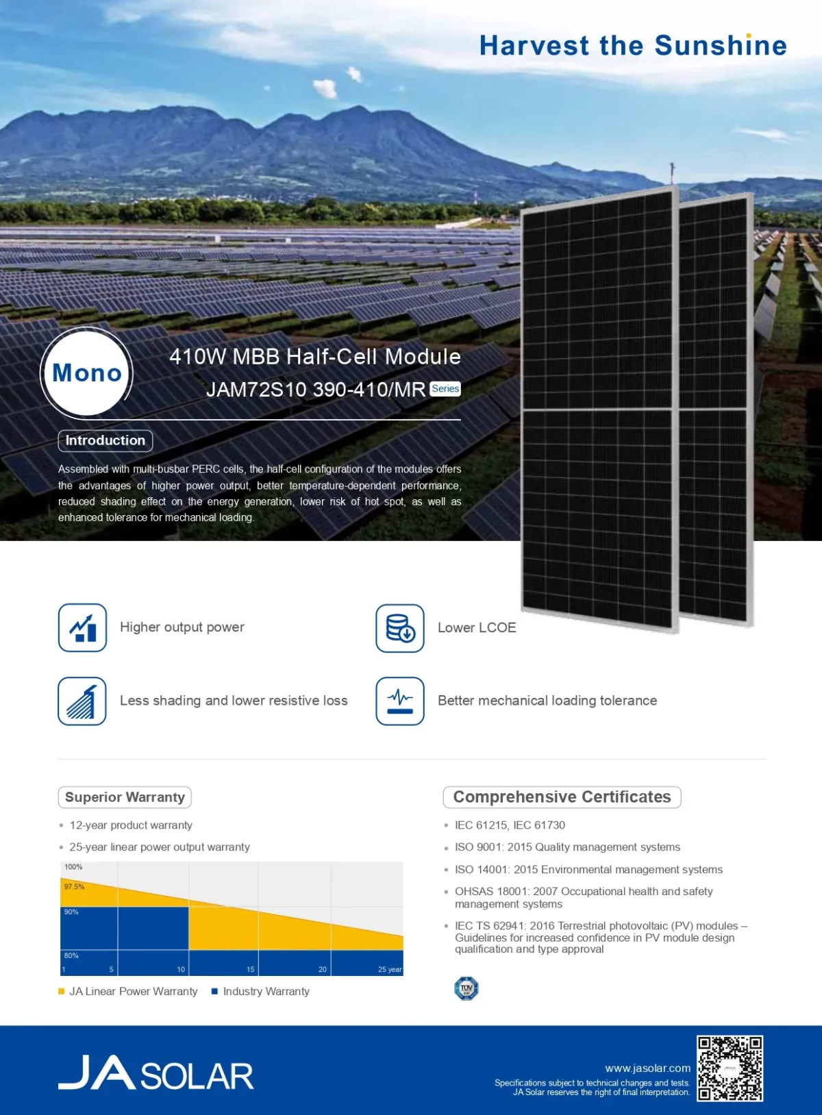 Ja Solar Pannello Solare 410 Watt JAM72S10-410/MR - immagine 3