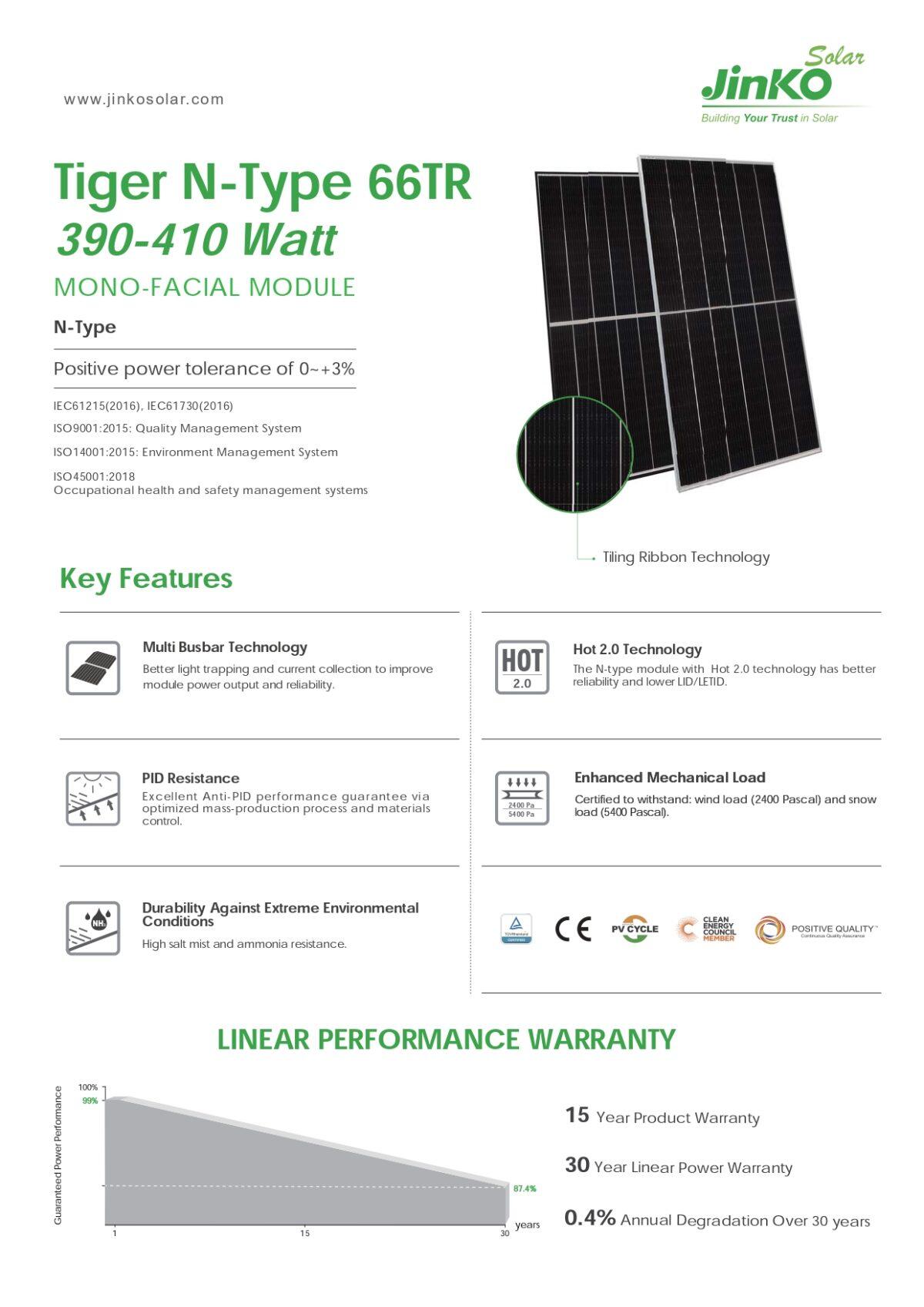 Jinko Solar Pannello Solare 410 Watt JKM410N-6RL3-V N-type Monocristallino - immagine 2