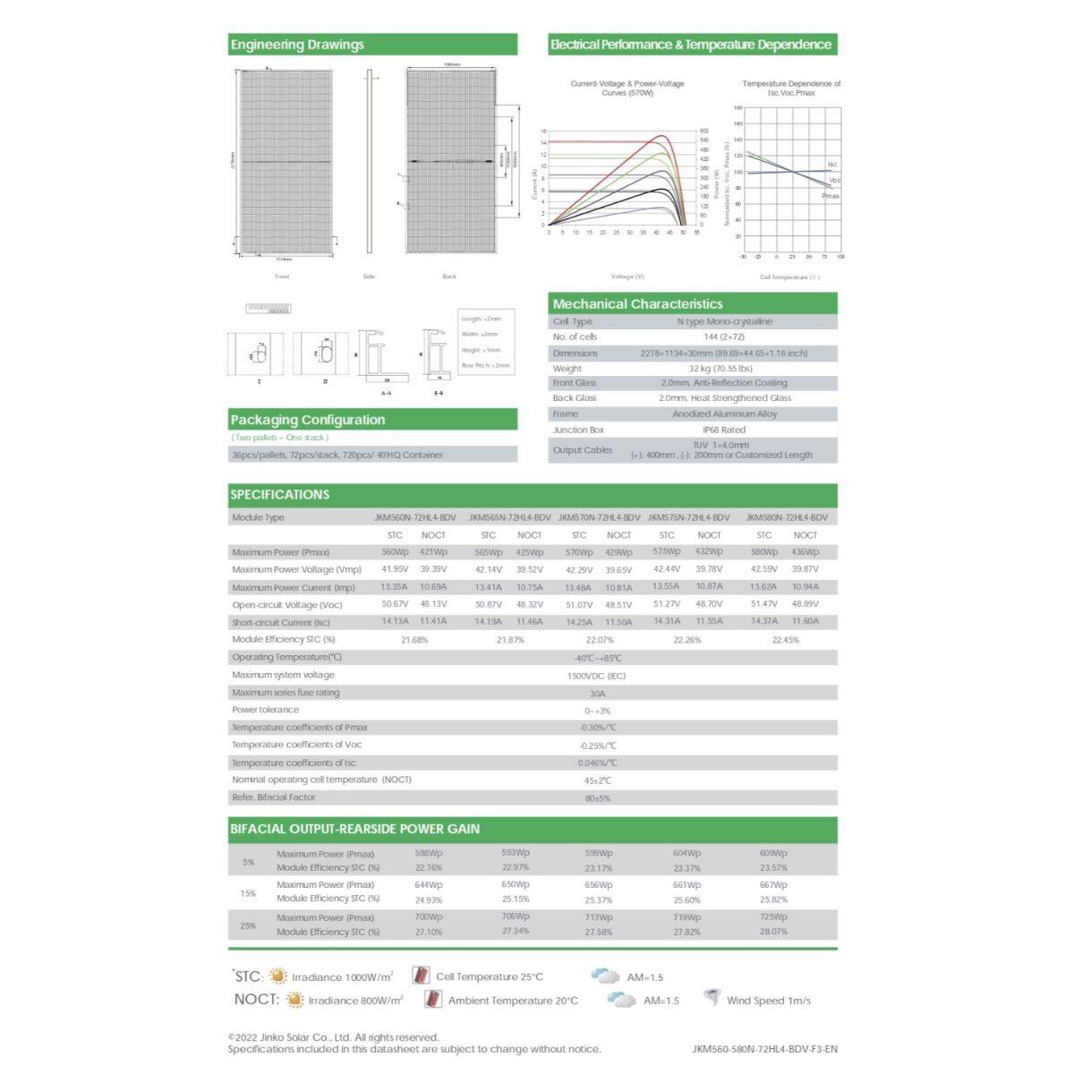 Jinko Pannello Solare 580 Watt NEO N-TYPE 72HL4-BDV Bifacciale con Doppio Vetro - immagine 3